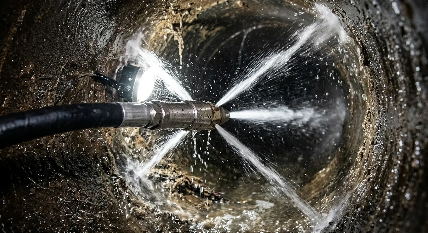High-pressure hydro jetting nozzle cleaning sewer pipe for Sewer Line Relining in Pacific